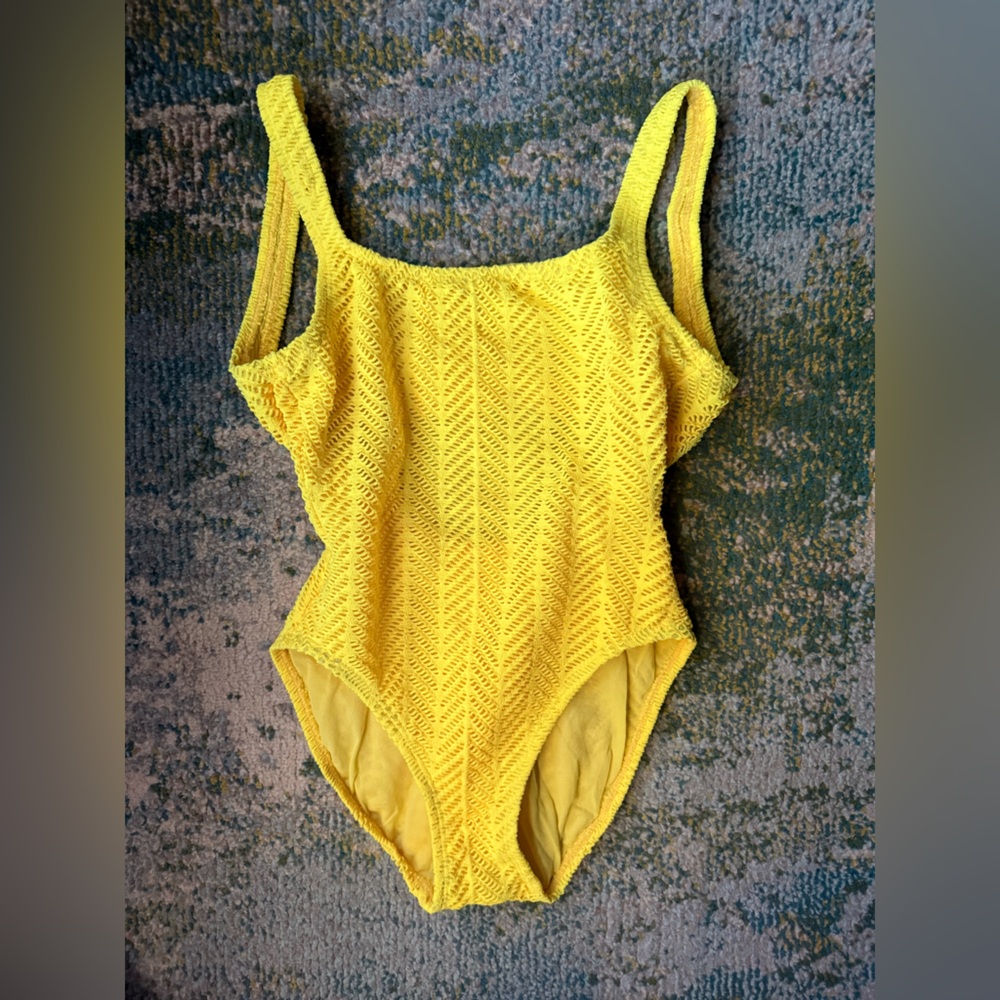 Vintage Catalina yellow knit scoop one piece swimsuit, size 10